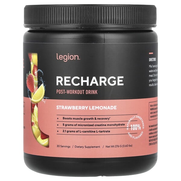 lga67481_v_8.jpg Recharge, напиток после тренировки, клубничный лимонад, 276 г (0,6 фунта) — Legion Athletics