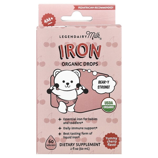 lgd41022_v_21.jpg Iron Organic Drops, для детей от 4 месяцев, вкусная вишня, 60 мл (2 жидк. Унции) — Legendairy Milk