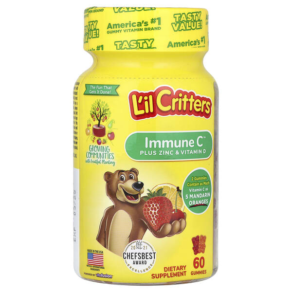 lil00603_v_47.jpg Immune C, витамин С с цинком и витамином D, 60 жевательных таблеток — L'il Critters