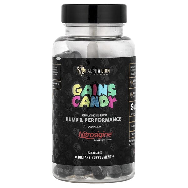 lio99567_v_24.jpg Gains Candy, Nitrosigine®, 63 капсулы (500 мг в 1 капсуле) — ALPHA LION