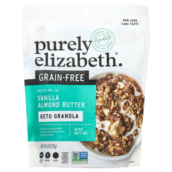 liz03029_v_6.jpg Keto Granola Clusters, без зерен, ванильное и миндальное масло, 227 г (8 унций) — Purely Elizabeth