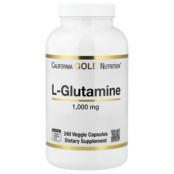 lkn01523_v_78.jpg L-глютамин, 1000 мг, 240 растительных капсул — California Gold Nutrition
