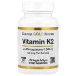 витамин K2 (в виде менахинона-7), 50 мкг, 120 растительных капсул — California Gold Nutrition