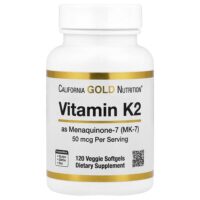 витамин K2 (в виде менахинона-7), 50 мкг, 120 растительных капсул — California Gold Nutrition