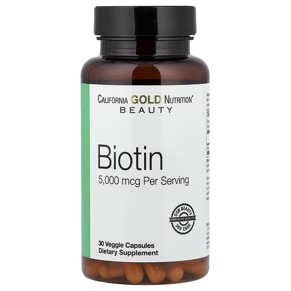 lkn01676_v_219.jpg биотин, 5000 мкг, 30 растительных капсул — California Gold Nutrition