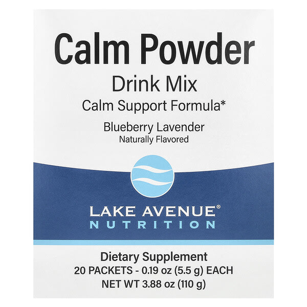 lkn02099_v_33.jpg Calm, успокаивающая порошковая смесь для приготовления напитков с калием и смесью AminoCalm, L-триптофаном и L-теанином, голубика и лаванда, 20 пакетиков по 5,5 г (0,19 унции) — Lake Avenue Nutrition