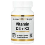 витамины D3 и К2, 60 растительных капсул — California Gold Nutrition