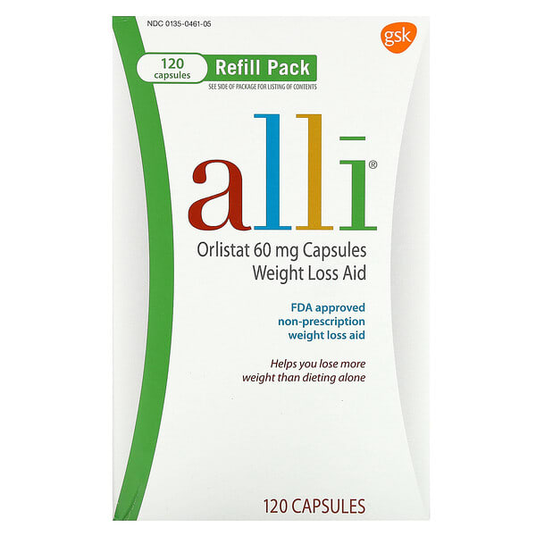 llx46925_v_14.jpg Alli, Орлистат, средство для снижения веса, дополнительная упаковка, 60 мг, 120 капсул