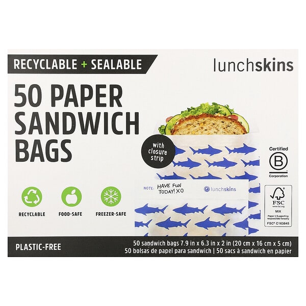 lnl00590_v_20.jpg бумажные пакеты для сэндвичей, акула, 50 шт. — Lunchskins