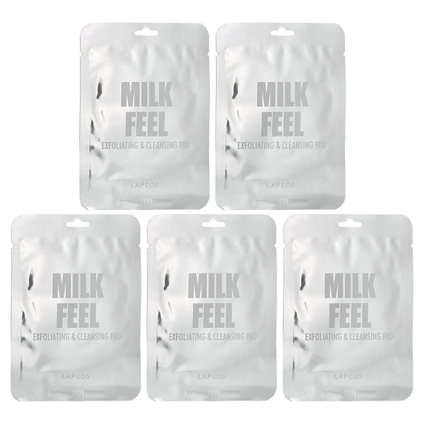 lpc02360_v_35.jpg Milk Feel, отшелушивающие и очищающие салфетки, 5 салфеток по 7 г (0,24 унции) — Lapcos