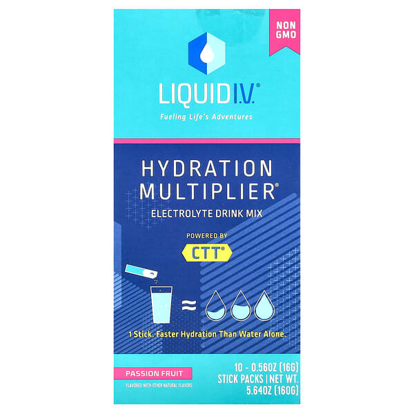 lqd00848_v_37.jpg Hydration Multiplier, смесь для приготовления электролитического напитка, маракуйя, 10 пакетиков по 16 г (0,56 унции) — Liquid I.V.