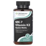 Essential, MK-7, витамин K2, быстрорастворимый витамин, ягодный вкус, 60 быстрорастворимых экстрактов (100 мкг в каждом) — LifeSeasons