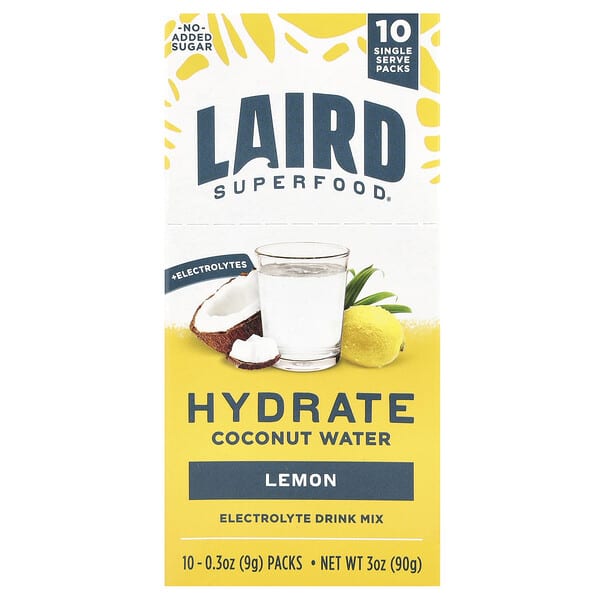 lsf13299_v_18.jpg Hydrate Coconut Water, смесь для приготовления электролитов, лимон, 10 пакетиков по 9 г (0,3 унции) — Laird Superfood