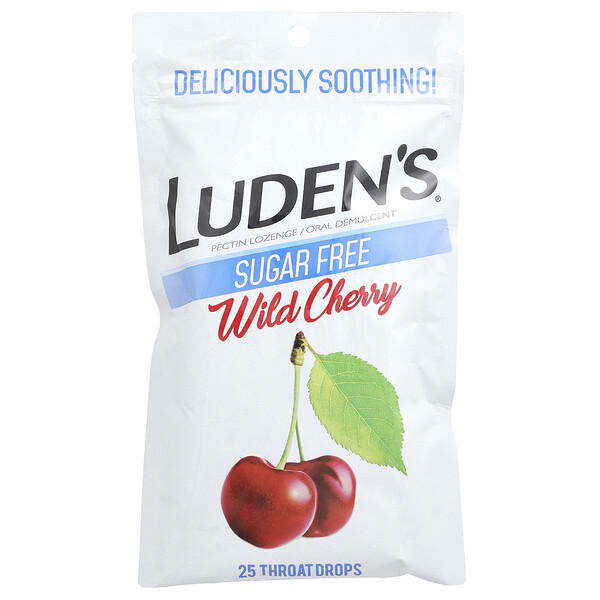 lud01053_v_6.jpg Luden's, пектиновая пастилка/смягчающее средство для полости рта, без сахара, дикая вишня, 25 капель для горла
