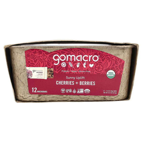 mac00082_v_22.jpg MacroBar®, Sunny Uplift®, вишня и ягоды, 12 батончиков по 56 г (2 унции) — GoMacro