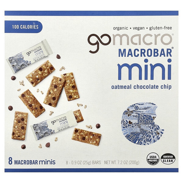mac91065_v_20.jpg MacroBar® мини, овсянка с шоколадной крошкой, 8 батончиков по 25 г (0,9 унции) — GoMacro