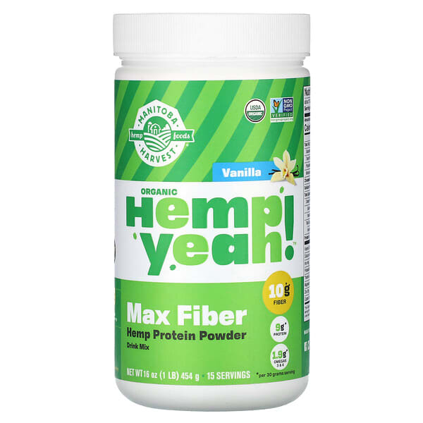 mah20204_v_16.jpg Organic Hemp Yet!, конопляный протеиновый порошок с максимальным содержанием клетчатки, со вкусом ванили, 454 г (1 фунт) — Manitoba Harvest