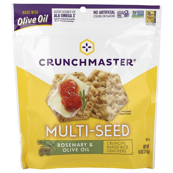 mas00196_v_6.jpg Multi-Seed, хрустящие, запеченные рисовые крекеры, розмарин и оливковое масло, 113 г (4 унции) — Crunchmaster