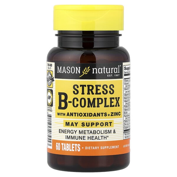 mav07455_v_24.jpg Stress B-Complex, витамины группы B с антиоксидантами и цинком, 60 таблеток — Mason Natural