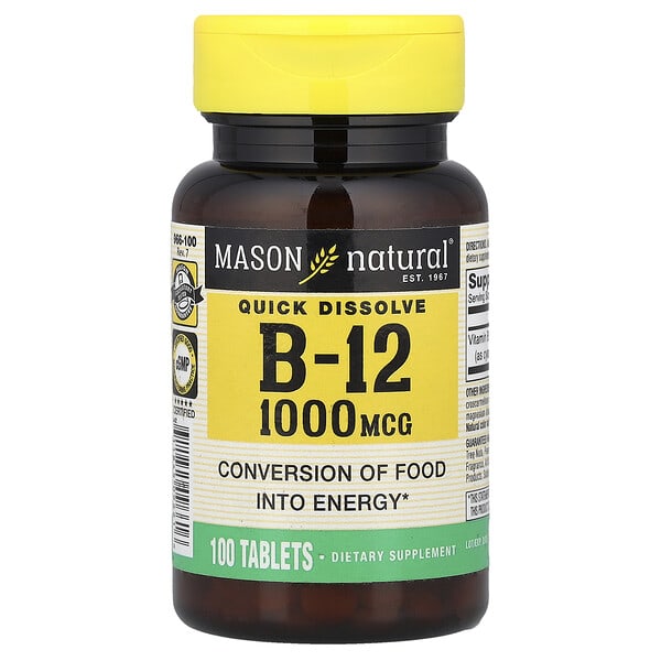 mav09661_v_48.jpg Quick Dissolve, витамин B12, 1000 мкг, 100 таблеток — Mason Natural