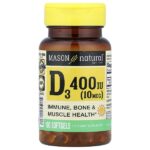 Витамин D3, 10 мкг (400 МЕ), 100 мягких таблеток — Mason Natural