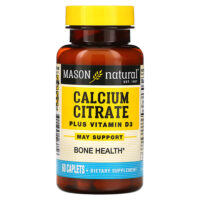 Цитрат кальция с витамином D3, 60 капсуловидных таблеток — Mason Natural