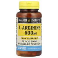 L-аргинин, 500 мг, 60 капсул — Mason Natural