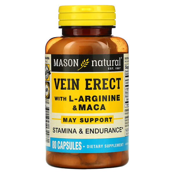 mav13498_v_29.jpg Vein Erect, с L-аргинином и мака, 80 капсул — Mason Natural