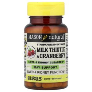 Расторопша и клюква, стандартизированный экстракт, 60 капсул — Mason Natural