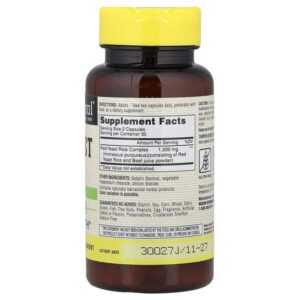 Красный рис с дрожжами, цельные травы, 60 капсул — Mason Natural