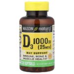 витамин D3, 25 мкг (1000 МЕ), 300 мягких таблеток — Mason Natural