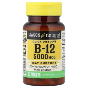 Quick Dissolve, витамин B12, 5000 мкг, 30 таблеток — Mason Natural