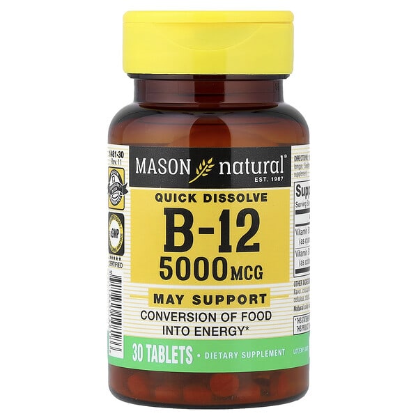 mav14818_v_29.jpg Quick Dissolve, витамин B12, 5000 мкг, 30 таблеток — Mason Natural