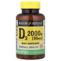 витамин D3, 50 мкг (2000 МЕ), 300 мягких таблеток — Mason Natural