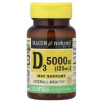 Витамин D3, 125 мкг (5000 МЕ), 100 мягких таблеток — Mason Natural