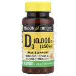 Витамин D3, 250 мкг (10 000 МЕ), 60 мягких таблеток — Mason Natural