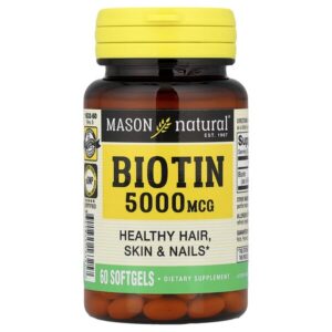 биотин, 5000 мкг, 60 капсул — Mason Natural