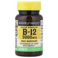 быстрорастворимый витамин B12, 3000 мкг, 100 таблеток — Mason Natural