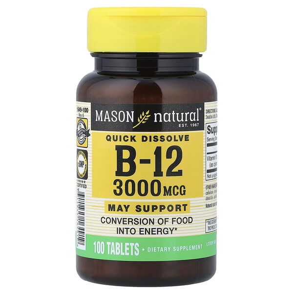 mav16491_v_24.jpg быстрорастворимый витамин B12, 3000 мкг, 100 таблеток — Mason Natural