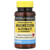 глицинат магния для оптимального усвоения с BioPerine®, 60 капсул — Mason Natural
