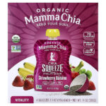 органический снек для жизненной силы от Chia Squeeze®, со вкусом клубники и банана, 4 пакетика по 99 г (3,5 унции) — Mamma Chia