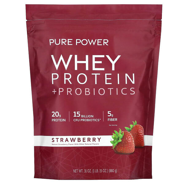 mcl01606_v_5.jpg Pure Power, сывороточный протеин с пробиотиками, со вкусом клубники, 880 г (1 фунт 15 унций) — Dr. Mercola