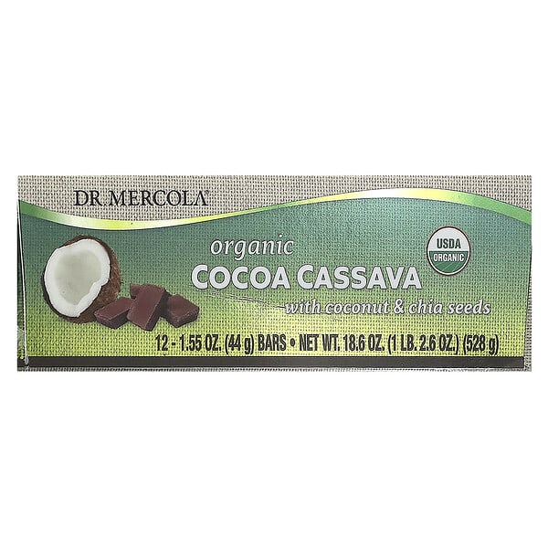 mcl01782_v_31.jpg органическая кассава с какао, с семенами кокоса и чиа, 12 батончиков по 44 г (1,55 унции) — Dr. Mercola