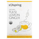 Solspring®, органический травяной чай, тулси, лимон и имбирь, без кофеина, 18 чайных пакетиков, 36 г (1,27 унции) — Dr. Mercola