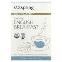 Solspring®, Biodynamic®, органический черный чай, английский завтрак, 18 чайных пакетиков, 36 г (1,27 унции) — Dr. Mercola