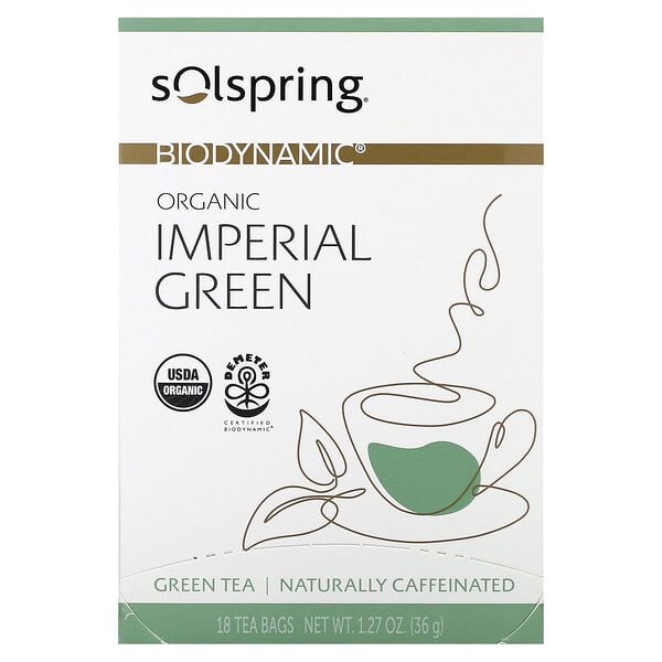 mcl03315_v_10.jpg Solspring®, Biodynamic®, органический зеленый чай, имперский зеленый, 18 чайных пакетиков, 36 г (1,27 унции) — Dr. Mercola