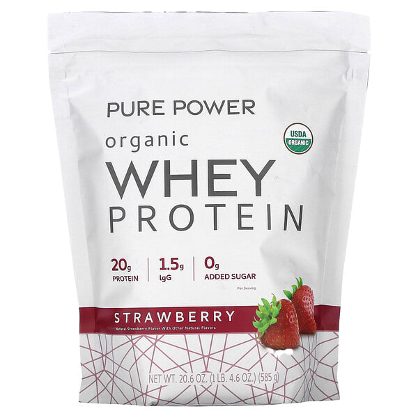 mcl03430_v_2.jpg Pure Power, органический сывороточный протеин, со вкусом клубники, 585 г (1 фунт, 4,6 унции) — Dr. Mercola