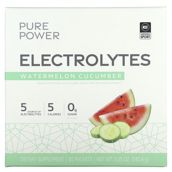 mcl03961_v_10.jpg Pure Power, электролиты, со вкусом арбуза и огурца, 30 пакетиков, 145,6 г (5,13 унции) — Dr. Mercola