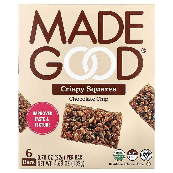 mdg21329_v_66.jpg Crispy Squares, шоколадная крошка, 6 батончиков по 22 г (0,78 унции) — MadeGood