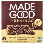 Mornings™, органические запеченные овсяные батончики, с шоколадной крошкой, 5 батончиков по 30 г (1,06 унции) — MadeGood